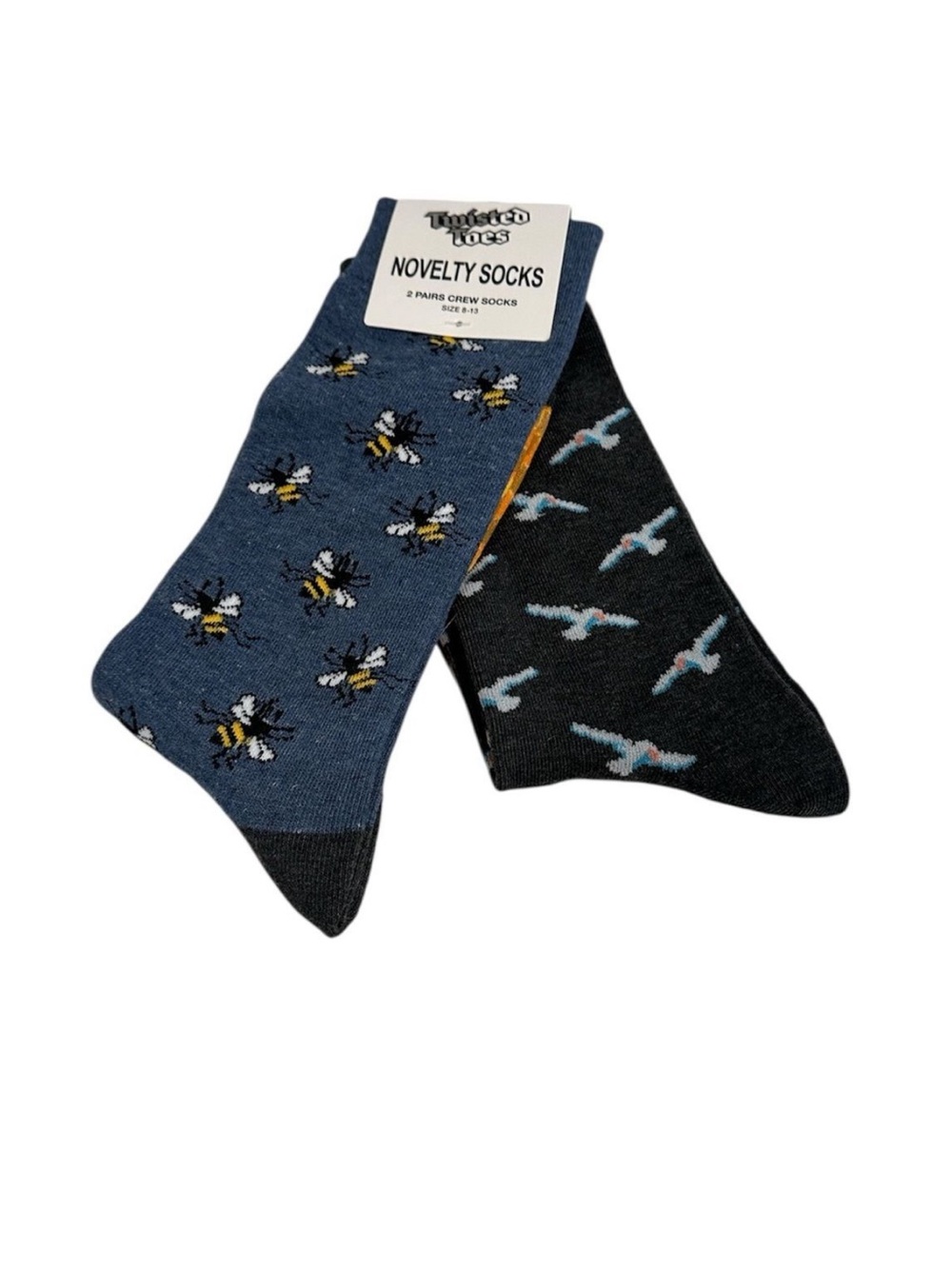 Twisted Toes Crew Socks Mens 8-13 NEW 2 Pair Bumble Bee Honeycomb Bird Novelty
